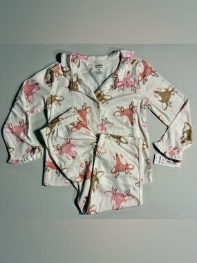 Carter's White Pajama Set with Pink and Brown Deer Print